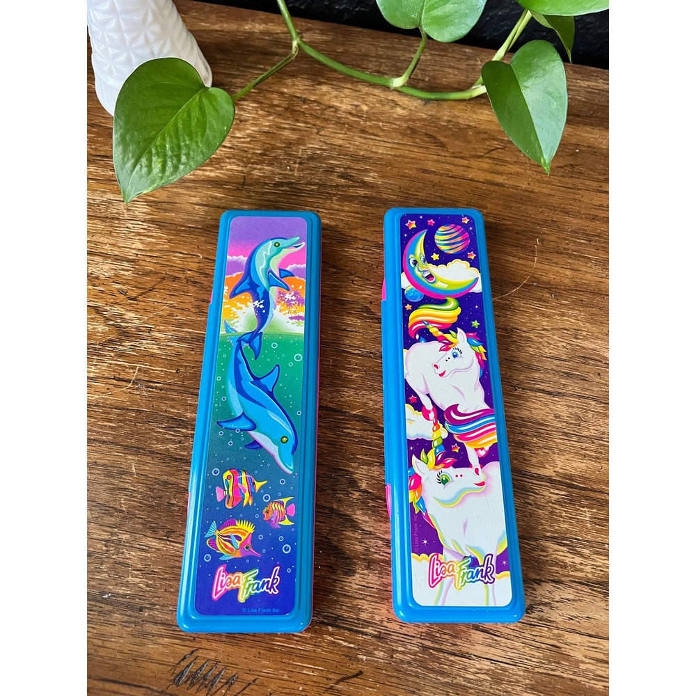 1990’s Lisa Frank Dolphin OR Celestial Pencil Case with Matching Pencils/Eraser